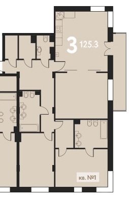 3-комнатная квартира, 105 кв.м.