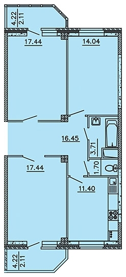 3-комнатная квартира, 84 кв.м.