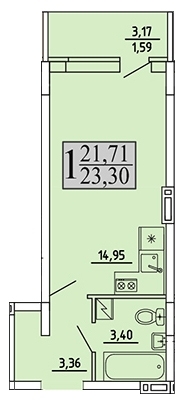 Квартира-студия, 23 кв.м.