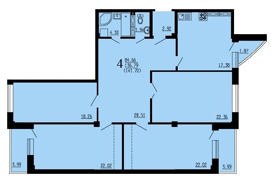 4-комнатная квартира, 144 кв.м.