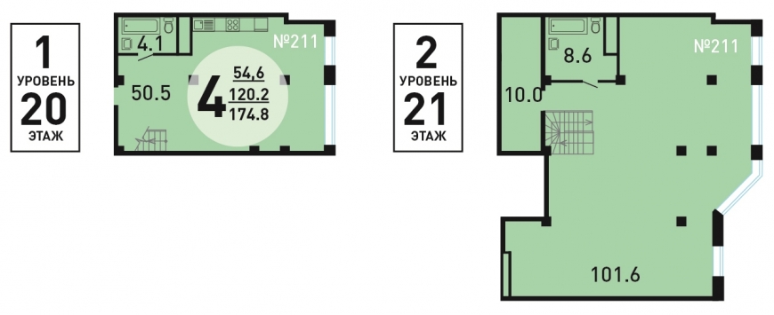 Двухуровневая квартира, 174.8 кв.м