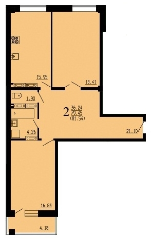 2-комнатная квартира, 80 кв.м.