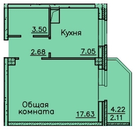 1-комнатная квартира, 33 кв.м.