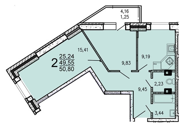 2-комнатная квартира, 51 кв.м.