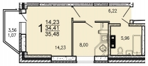1-комнатная квартира, 36 кв.м.