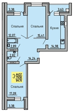 3-комнатная квартира, 85 кв.м.