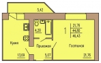 1-комнатная квартира, 46 кв.м.