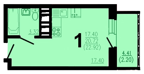 Квартира-студия, 23 кв.м.