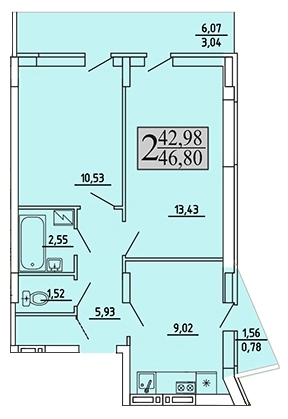 2-комнатная квартира, 47 кв.м.