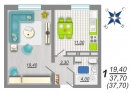 1-комнатная квартира, 38 кв.м.