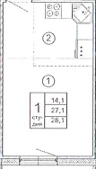 Квартира-студия, 28 кв.м.