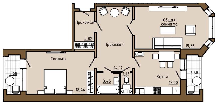 2-комнатная квартира, 81 кв.м.
