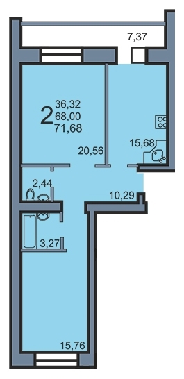 2-комнатная квартира, 72 кв.м.